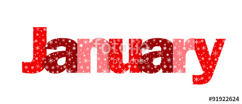 500x215 January Vector Snowflake Letters Icon (Red) Stock Image And