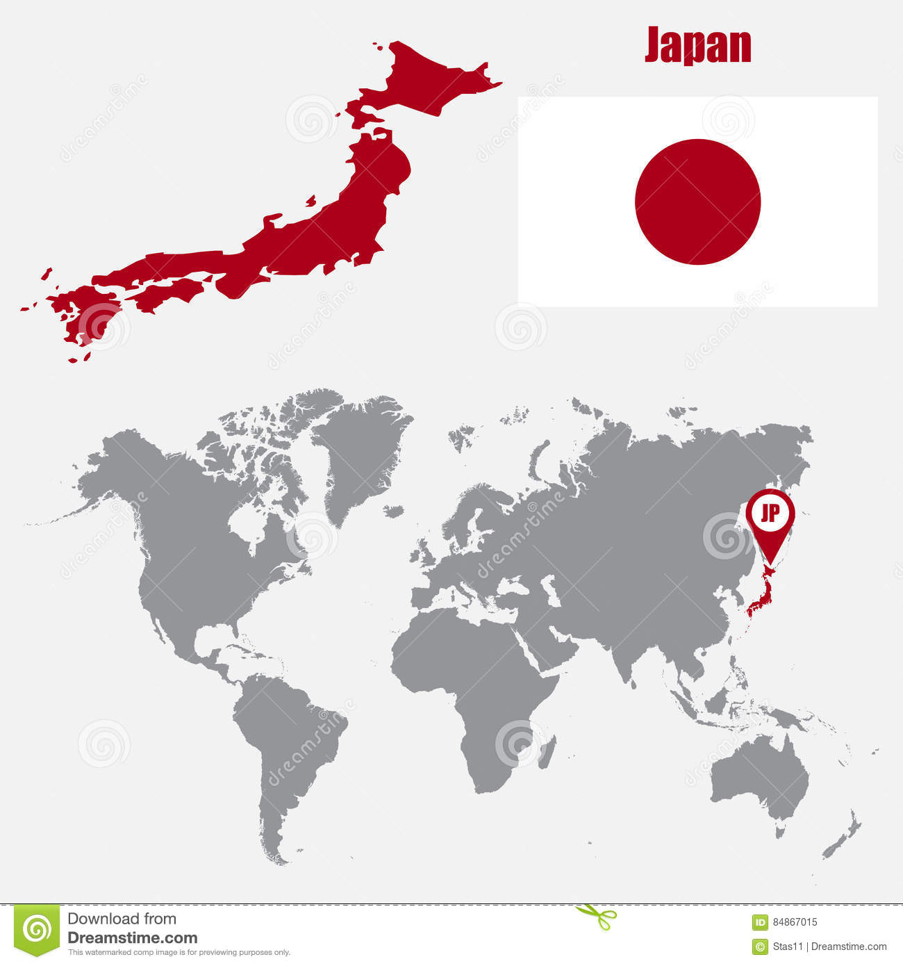 1300x1390 Japan Map World On A With Flag And Pointer Vector