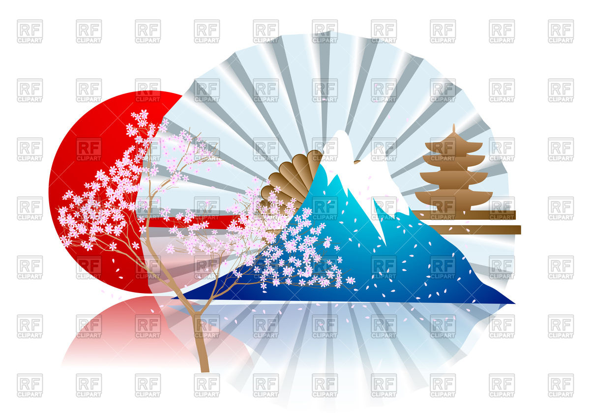 1200x848 Japan Style Elements With Pink Blossom Tree Vector Image Vector