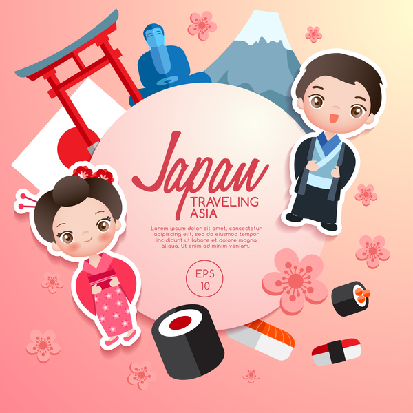 600x600 Japan Travel Cartoon Template Vector Free Download