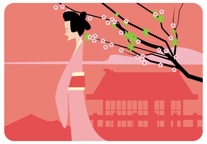 700x490 Japanese Girl And Plum Blossom Vector