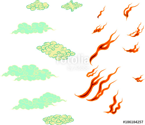 500x433 Japanese Fire Tattoo.hand Drawn Red Fire Vector Set.chinese Cloud