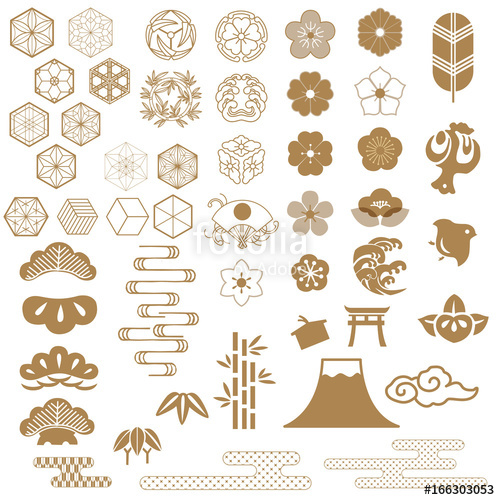 500x500 Japanese Icons, Crest Vector. Tree, Bamboo, Flowers,wave, Fan