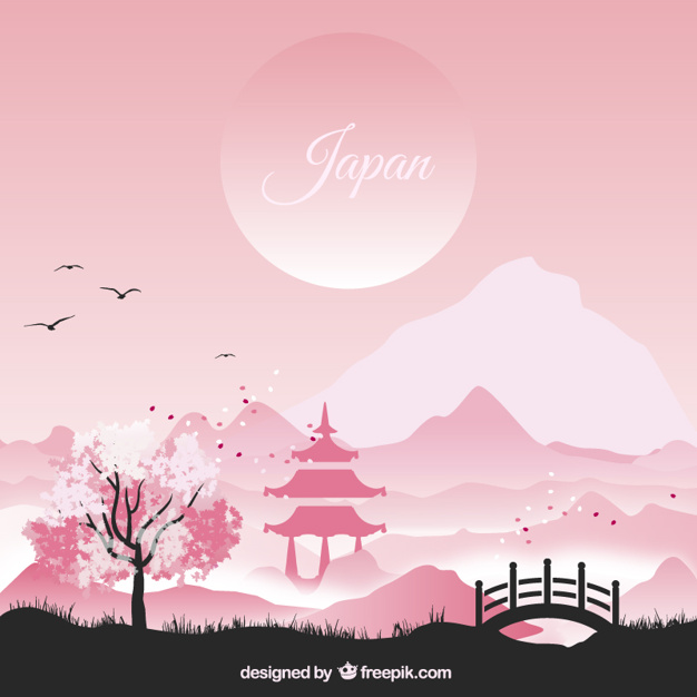 626x626 Japanese Landscape In Pink Tones Vector Free Download