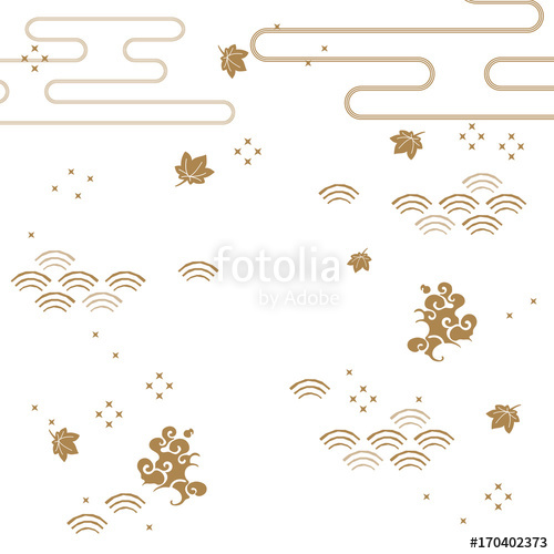500x500 Japanese Pattern Vector. Gold Background Texture Of Nature Icons