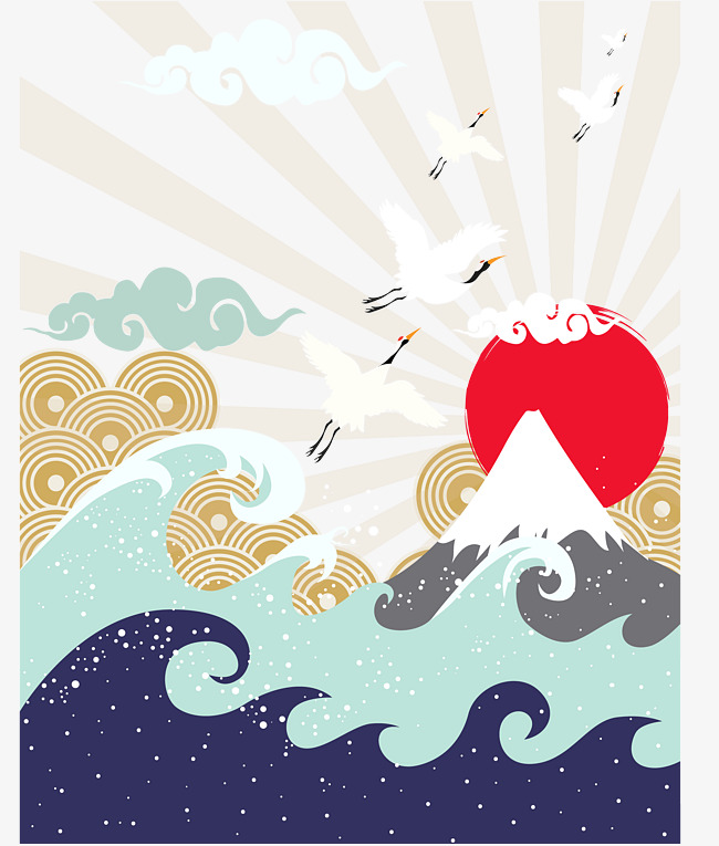 650x765 Mountain Sun Japanese Illustration, Japanese Style, Mountain, Wave