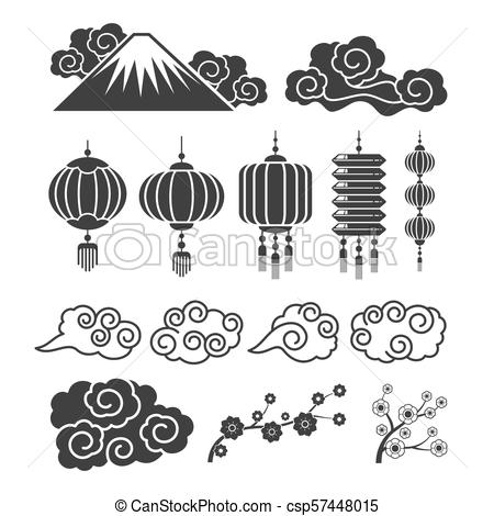 450x470 Vintage Asian Element Silhouettes. Traditional Chinese Or Japanese