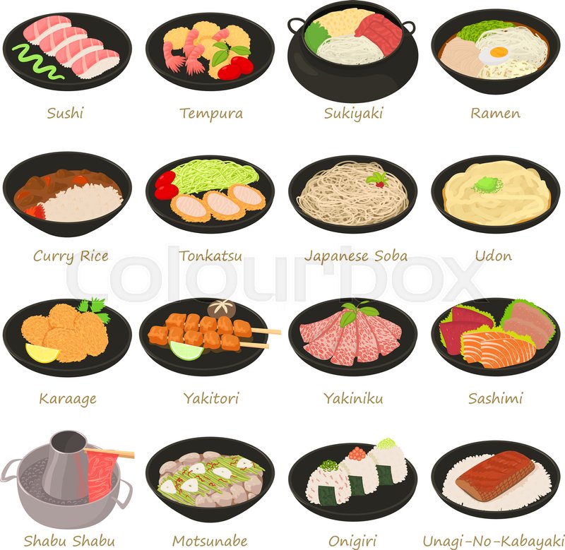 800x779 Japanese Food Icons Set. Cartoon Illustration Of 16 Japanese Food