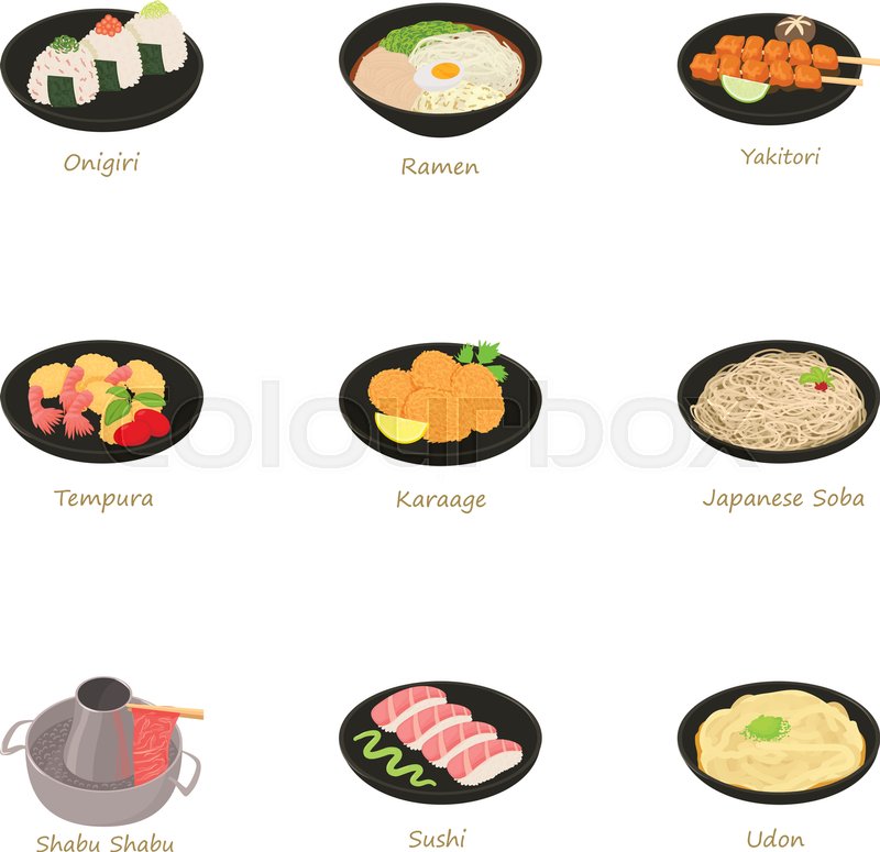 800x775 Japanese Food Icons Set. Cartoon Set Of 9 Japanese Food Vector