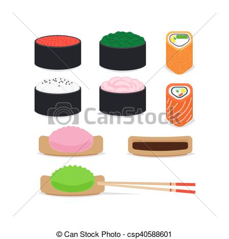 450x470 Japanese Food Vector Icons Set On White Background.