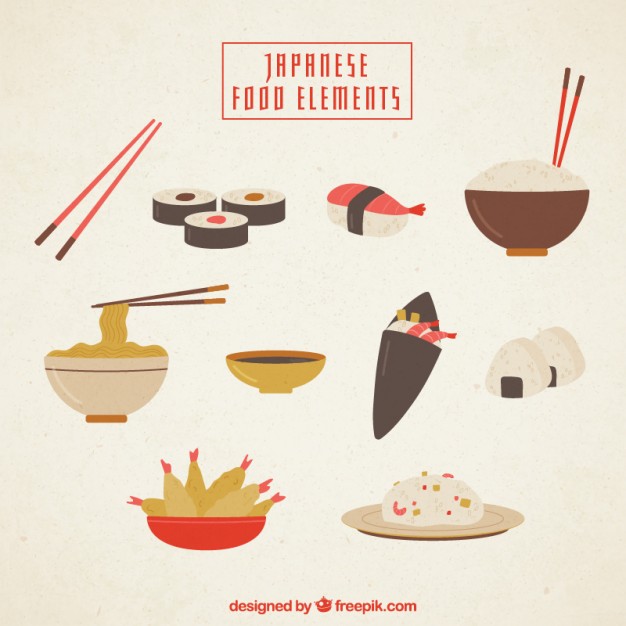 626x626 Japanese Food With Flat Elements Vector Free Download