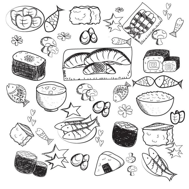 800x800 Hand Painted Delicious Japanese Food Vector [Ai]