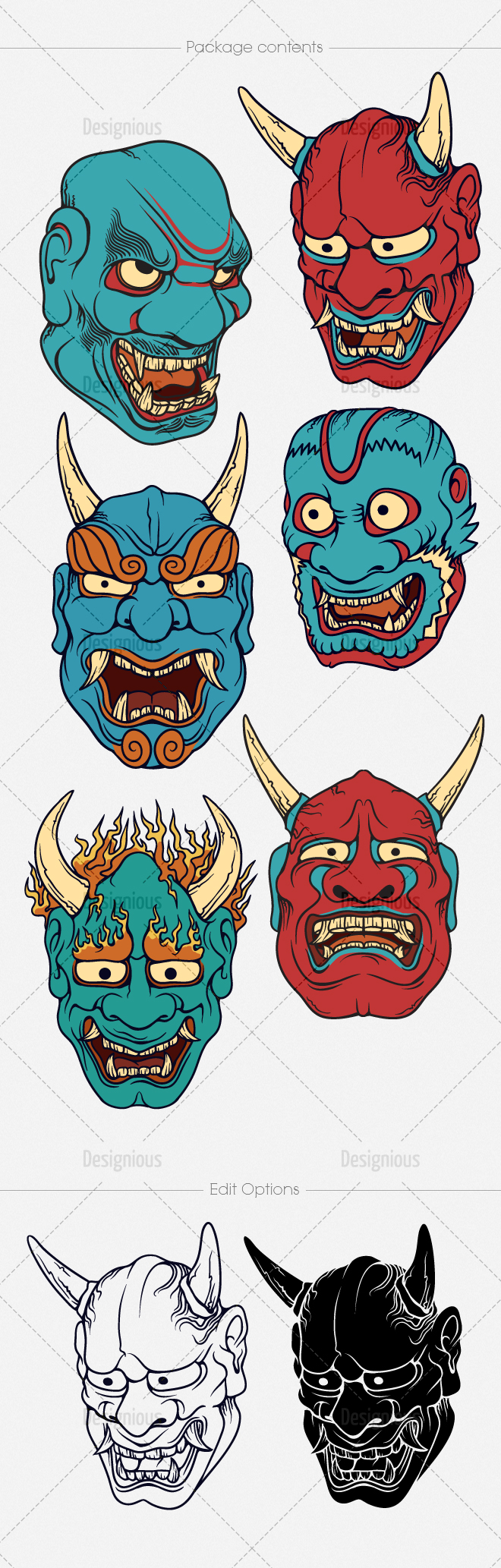 660x2066 Japanese Masks Vector Pack 1