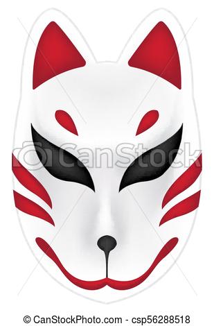 309x470 Japan Fox Kitsune Mask On White Background.