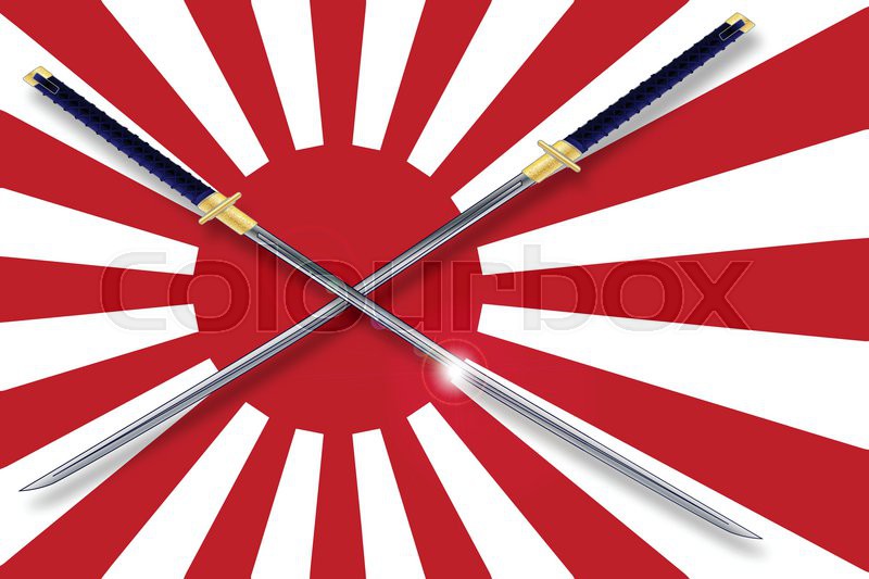 800x533 The Rising Sun Japanese Flag In Red And White With Two Samurai