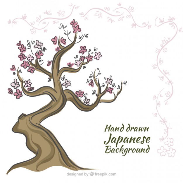 626x625 Hand Drawn Japanese Tree Background Vector Free Download