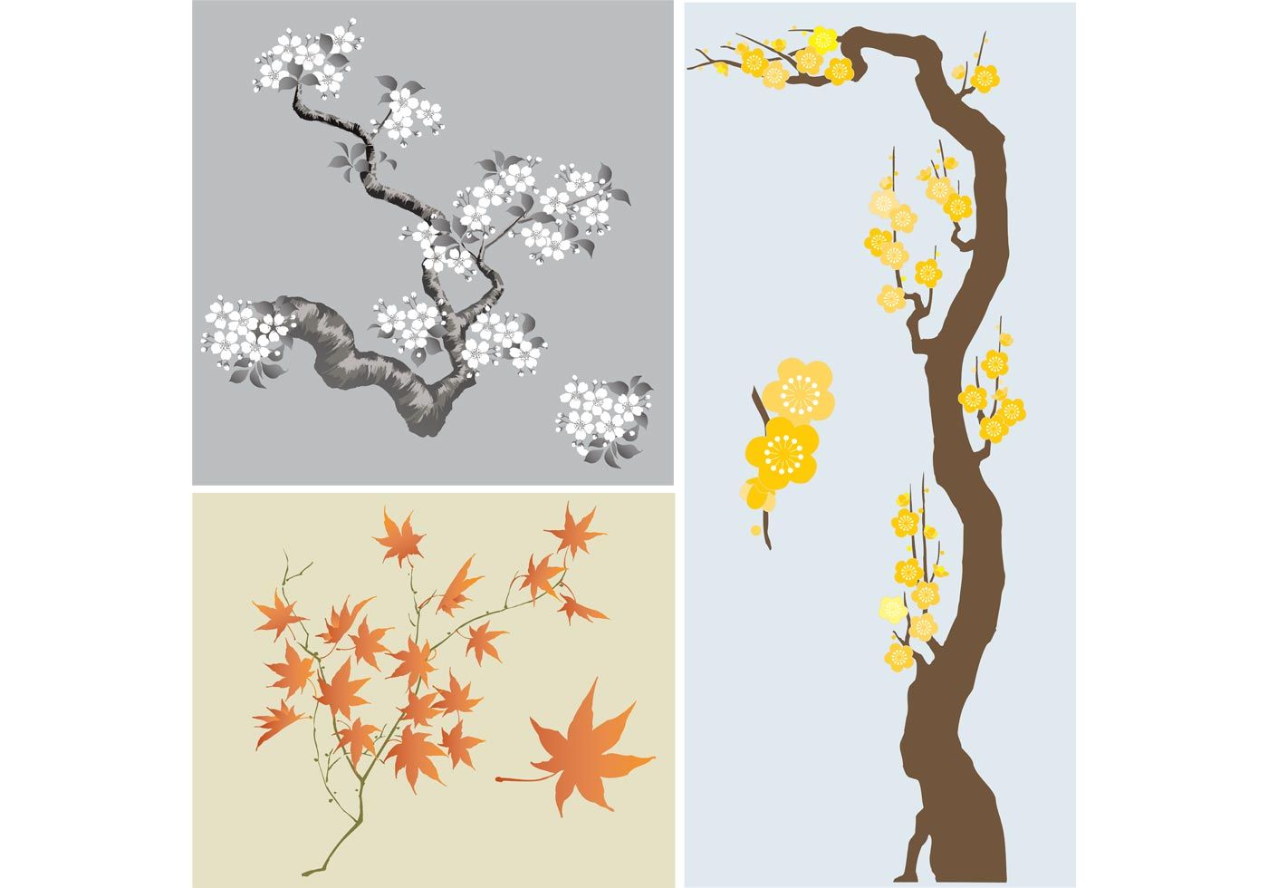 1400x980 Japanese Trees Vector Pack Natural Graphics