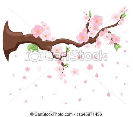 450x395 Branch Of Pink Blossoming Sakura. Japanese Cherry Tree. Vector
