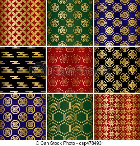 450x470 Japanese Traditional Patterns Set. Illustration Vector.