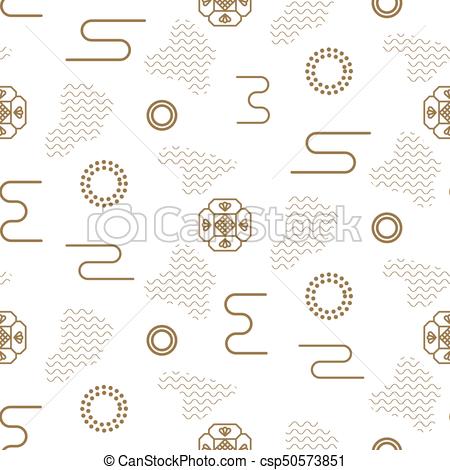 450x470 Japanese Vector Seamless Nature Pattern In Gold Line Color Style