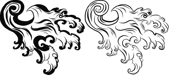 538x240 Hand Drawn Japanese Wave Vector.asian Water Splash Tattoo