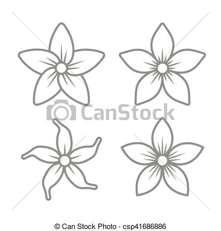 450x470 Jasmine Flower Icons Set On White Background. Vector Illustration.