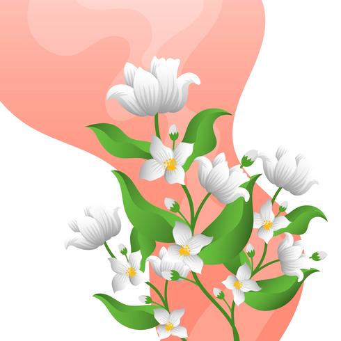 490x490 Flat Jasmine Flower With Gradient Background Template Vector