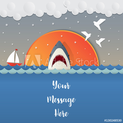 500x500 Seascape With Shark Open Jaws And Sharp Teeth. Vector Illustration