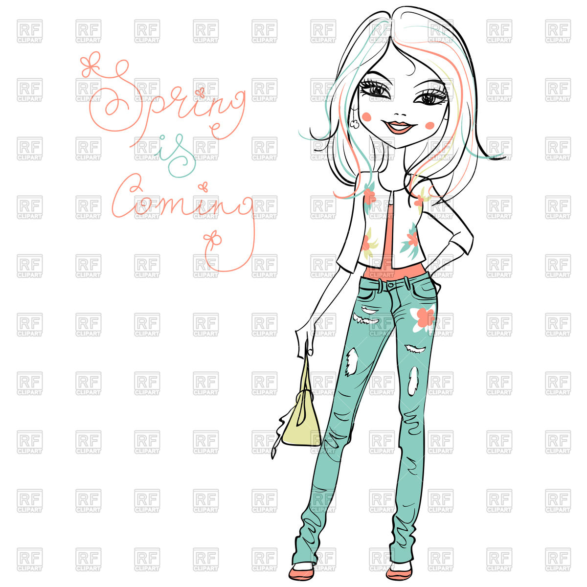1200x1200 Hand Drawn Cute Beautiful Girl In Jeans Vector Image Vector