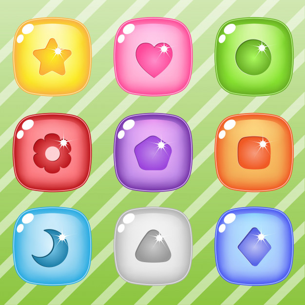 626x626 Square Candy Block Puzzle Button Glossy Jelly Vector Premium