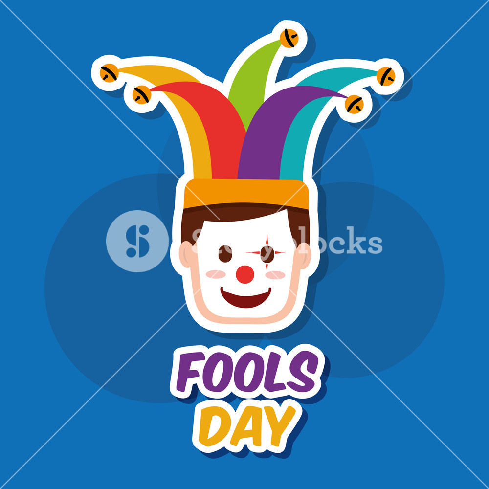1000x1000 Fools Day Man Face With Clown Mask And Jester Hat Vector