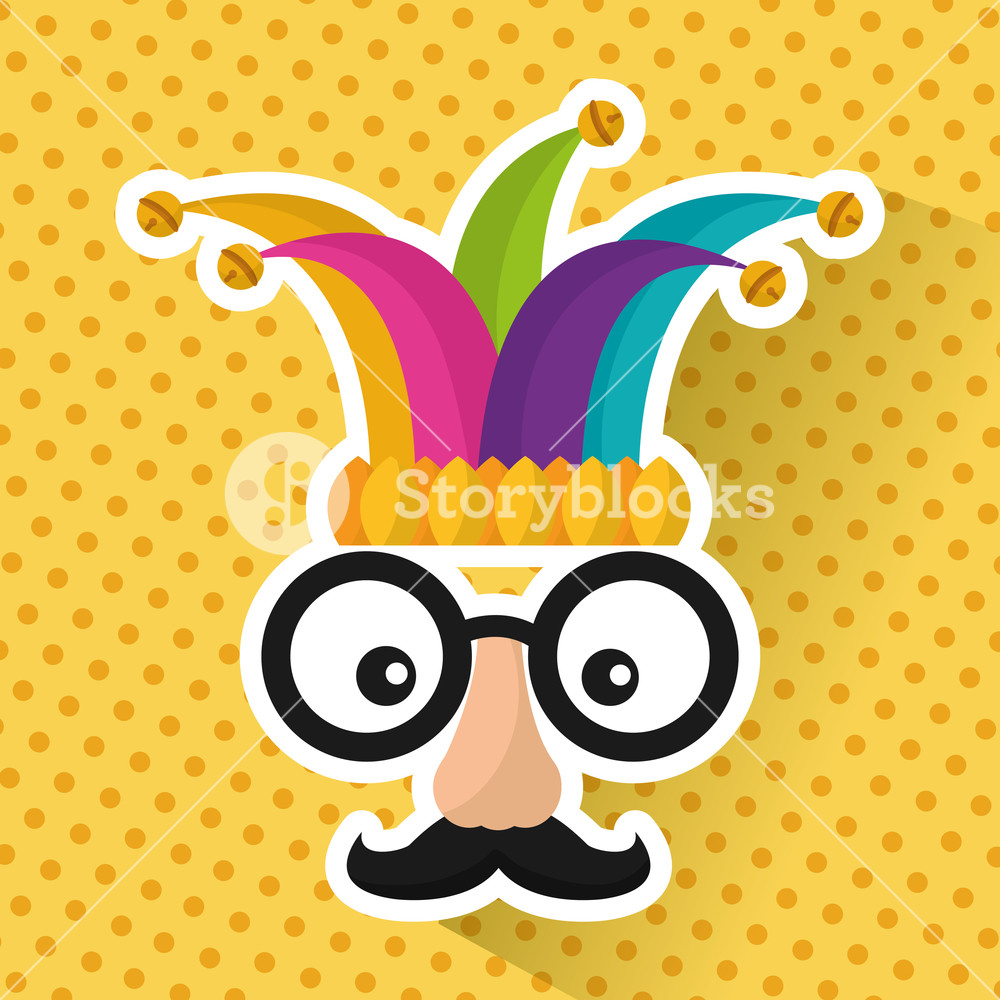 1000x1000 Funny Face Glasses Mustache And Jester Hat Vector Illustration