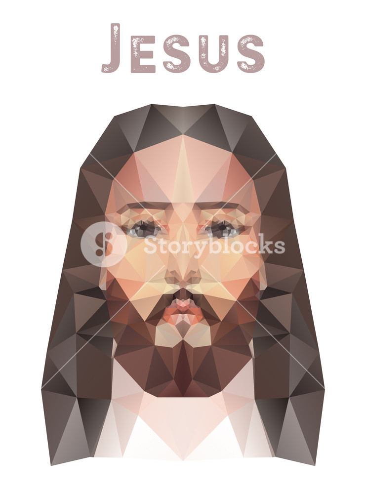 741x1000 Face Of Jesus Christ, Low Poly Watercolor Vector Illustration