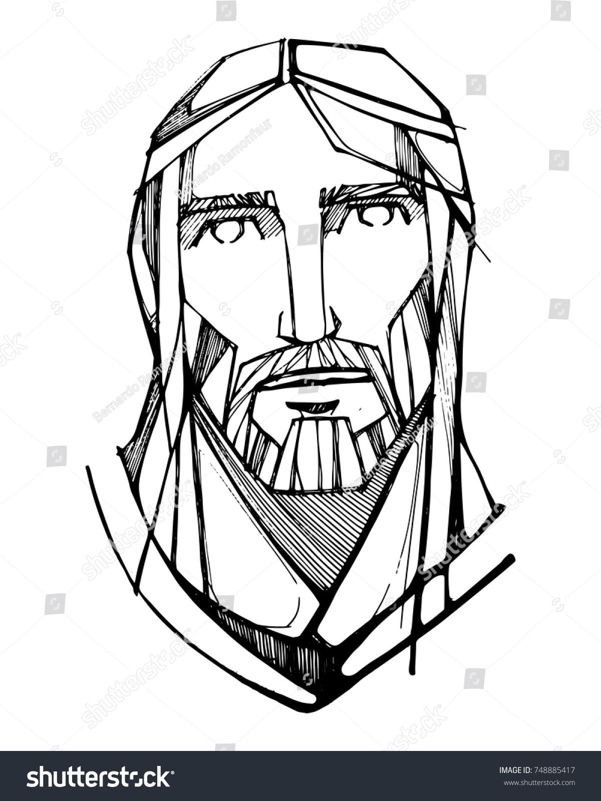 1200x1600 Hand Drawn Vector Ink Illustration Or Drawing Of Jesus Christ Face