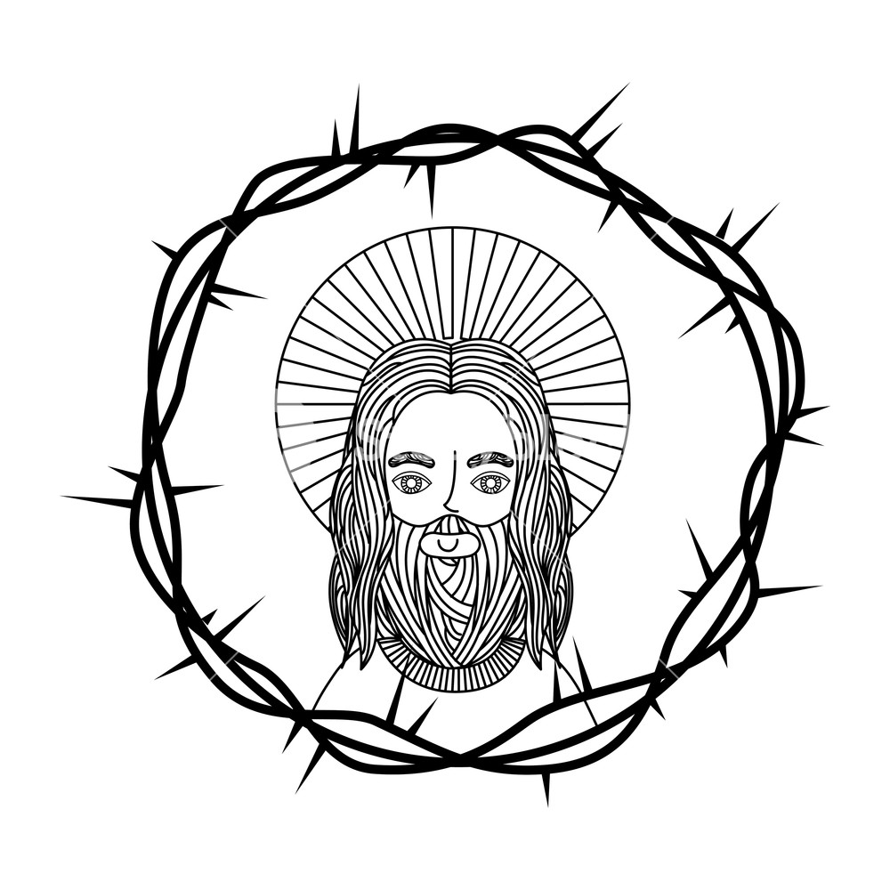 1000x1000 Engraving Face Sacred Jesus Crown Thorns Vector Illustration