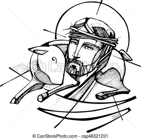 450x445 Jesus Christ Good Shepherd. Hand Drawn Vector Illustration Or