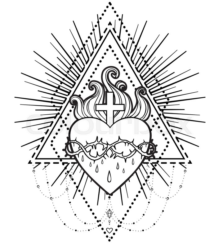 719x800 Sacred Heart Of Jesus. Vector Illustration Isolated On White Over