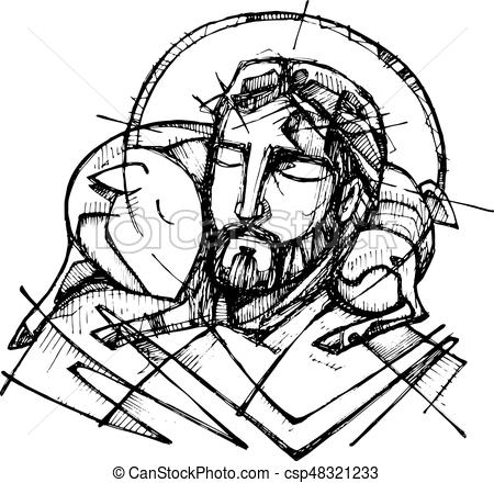 450x440 Jesus Christ Good Shepherd. Hand Drawn Vector Illustration Or