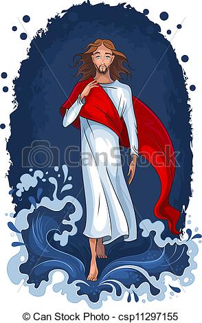 294x470 Jesus Walking On Water. Christian Theme. Vector Art Background.