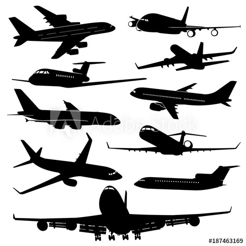 500x500 Air Plane, Aircraft Jet Vector Silhouettes