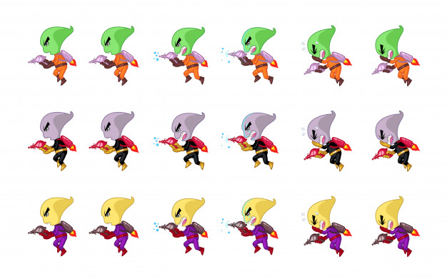 626x391 Space Creature With Jet Pack And Gun Game Sprites Vector Premium
