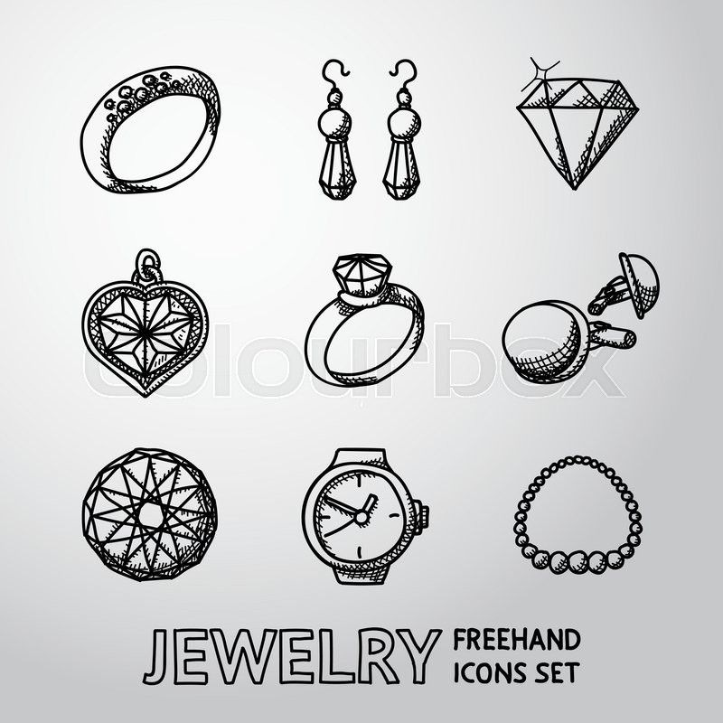 800x800 Jewelry Monochrome Freehand Icons Set