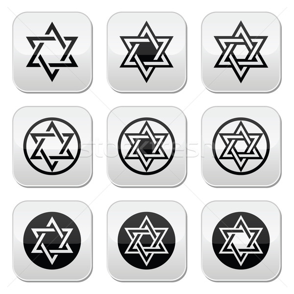 600x600 Jewish, Star Of David Icons Set Isolated On White Vector