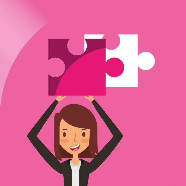 626x626 Business Woman Holding Over Head Puzzle Jigsaw Vector Premium