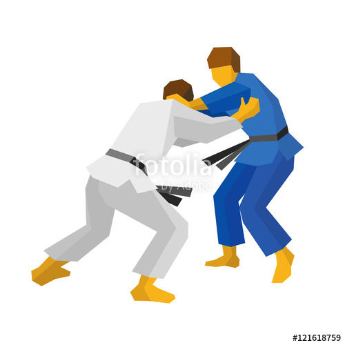 500x500 Two Judo Fighters In Traditional Blue And White Colors. Martial