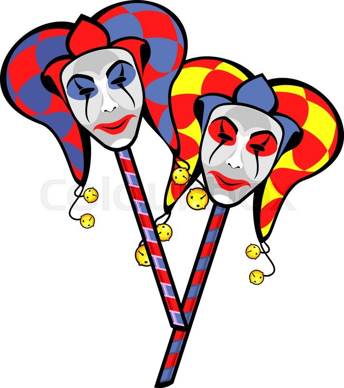 711x800 Vector Illustration Of Two Joker Mask On A White Background