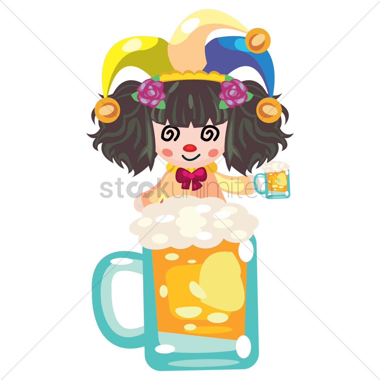 1300x1300 Girl In Joker Hat In Bear Mug Vector Image