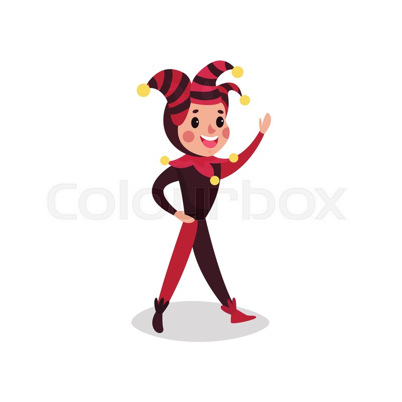 800x800 Happy Joker Flat Cartoon Character Waving His Hand. Boy Clown In