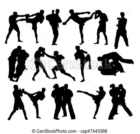 450x429 Judo And Free Boxing Silhouettes, Art Vector Design.