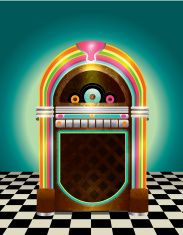183x235 Retro Jukebox On Checkered Tile Background Vector Art Illustration